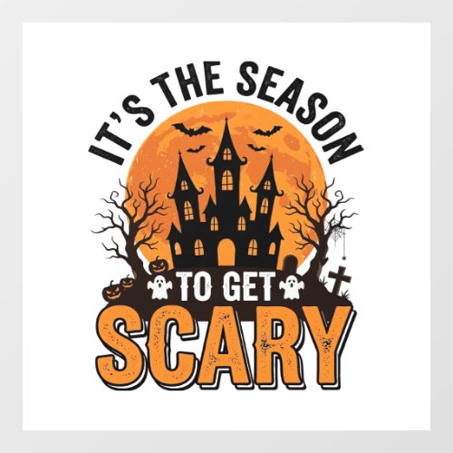 Vintage Halloween Scary Season Haunted Castle Shir Window Cling