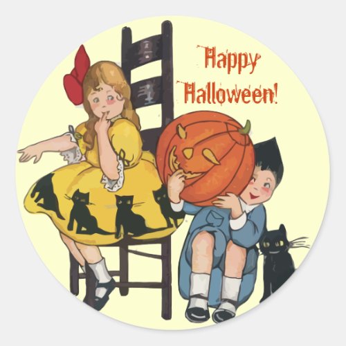 Vintage Halloween Scene Classic Round Sticker