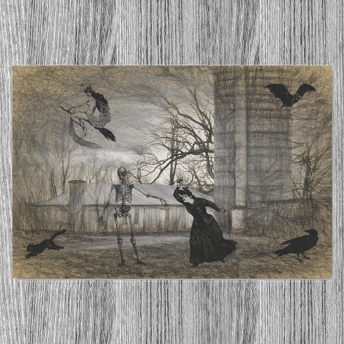 Vintage Halloween Scene Decoupage  Ephemera Tissue Paper