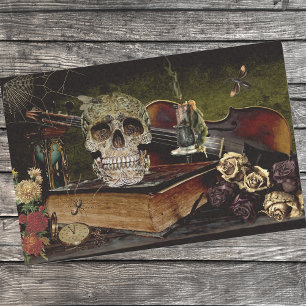 Vintage Halloween Scene Decoupage Skull Ephemera  Tissue Paper