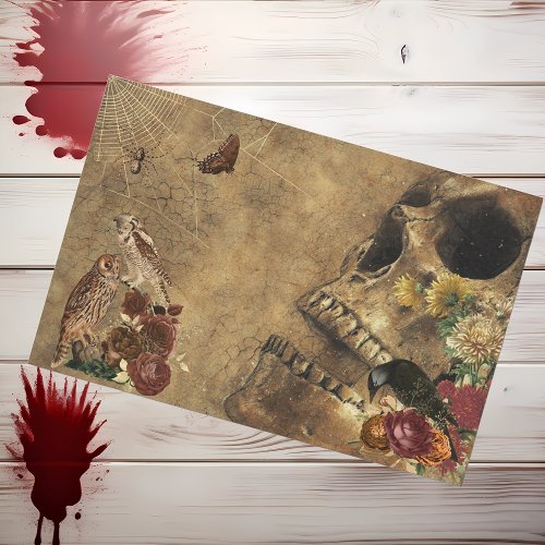 Vintage Halloween Scene Decoupage Skull Ephemera   Tissue Paper