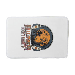 Vintage Halloween Scene Engraved Moon Ghost Shirt_ Bath Mat