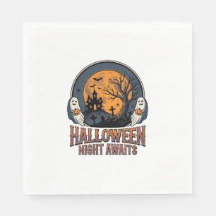Vintage Halloween Scene Engraved Moon Ghost Shirt_ Napkins