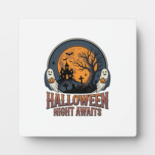 Vintage Halloween Scene Engraved Moon Ghost Shirt_ Plaque