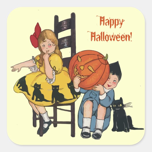 Vintage Halloween Scene Square Sticker
