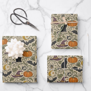 Vintage Halloween Scrollwork Wrapping Paper Sheets