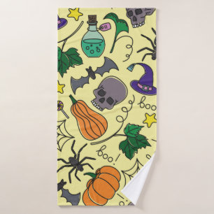 vintage Halloween seamless pattern. Pumpkin, ghost Bath Towel