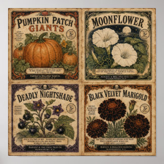 Vintage Halloween Seed Packets Poster