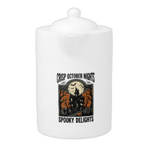 Vintage Halloween Shirt With Haunted October Night Teapot