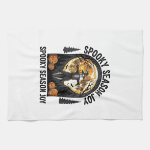 Vintage Halloween Shirt with Scarecrow Moon Art_1 Kitchen Towel