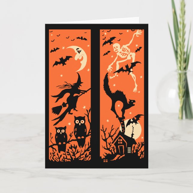 Vintage Halloween Silhouette Illustration Card (Front)