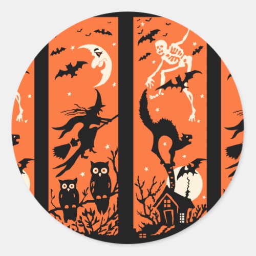 Vintage Halloween Silhouette Illustration Classic Round Sticker
