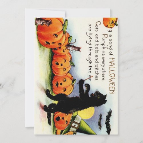 Vintage Halloween Singing Pumpkin Invitation Card