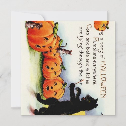 Vintage HALLOWEEN Singing Pumpkins Cat  Invitation