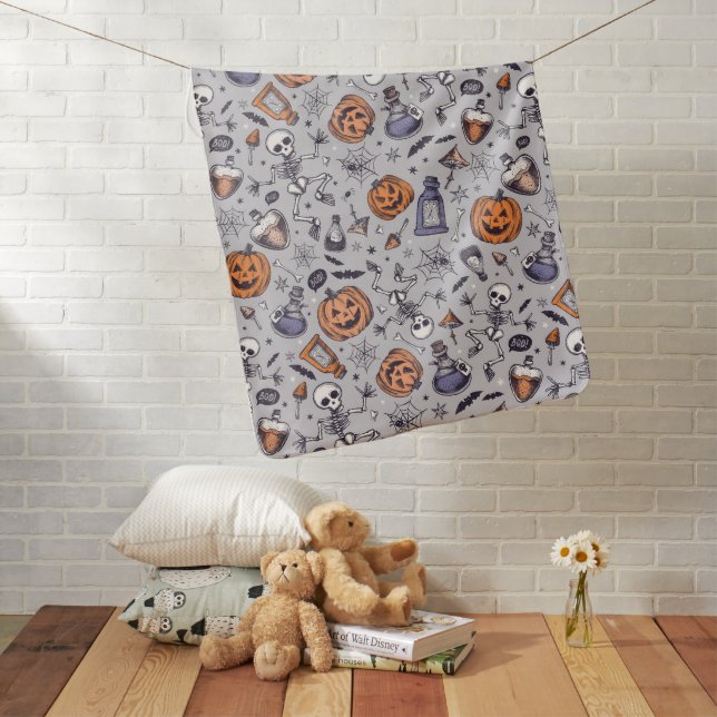 Vintage Halloween Skeleton and Potions Pattern Baby Blanket (In Situ)