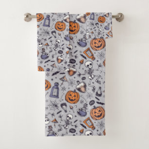 Vintage Halloween Skeleton and Potions Pattern Bath Towel Set