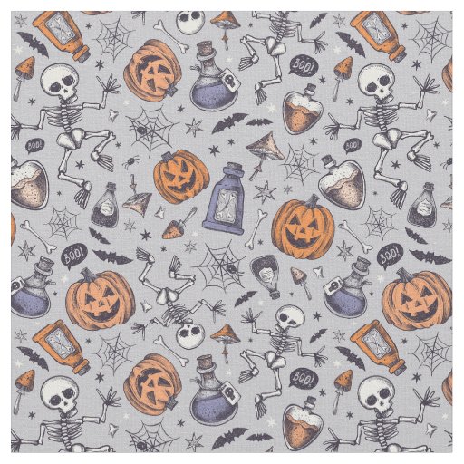 Vintage Halloween Skeleton and Potions Pattern Fabric
