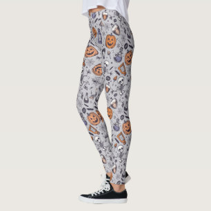 Vintage Halloween Skeleton and Potions Pattern Leggings