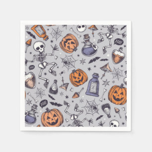 Vintage Halloween Skeleton and Potions Pattern Napkins