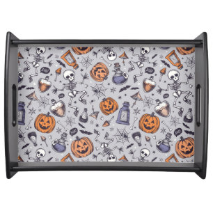 Vintage Halloween Skeleton and Potions Pattern Serving Tray