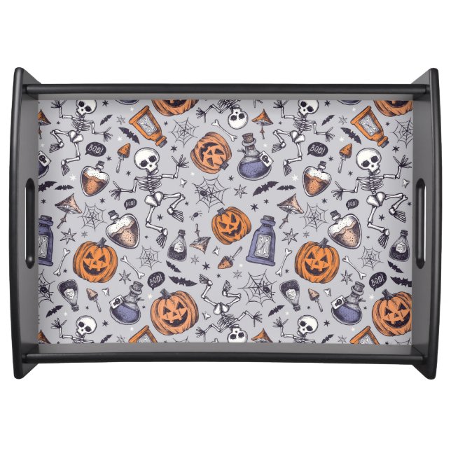 Vintage Halloween Skeleton and Potions Pattern Serving Tray (Front)