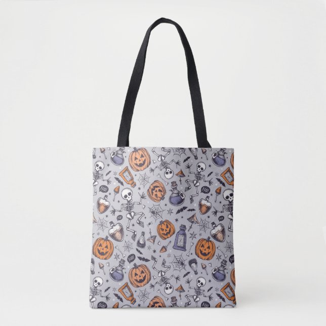 Vintage Halloween Skeleton and Potions Pattern Tote Bag (Front)