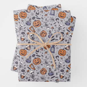 Vintage Halloween Skeleton and Potions Pattern Wrapping Paper Sheets