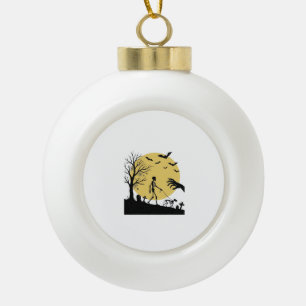 Vintage Halloween Skeleton Dog Moon Vector Design_ Ceramic Ball Christmas Ornament