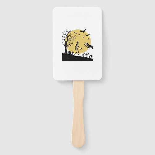 Vintage Halloween Skeleton Dog Moon Vector Design_ Hand Fan