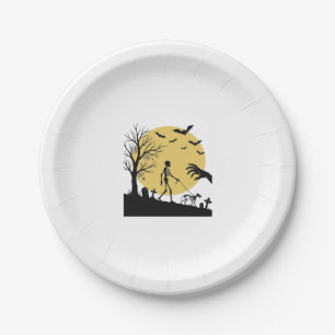 Vintage Halloween Skeleton Dog Moon Vector Design_ Paper Plates