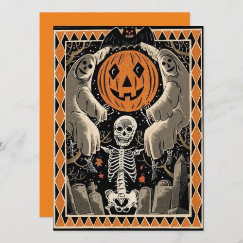 Vintage Halloween Skeleton Ghosts And Pumpkins