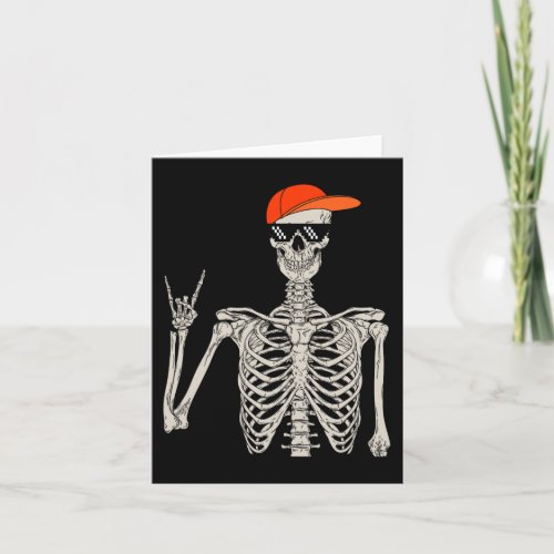 Vintage Halloween Skeleton Rock On Hand Skeleton M Card