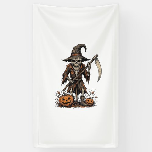 Vintage Halloween Skeleton Scarecrow Pumpkin Shirt Banner