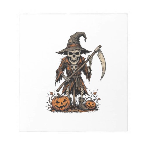 Vintage Halloween Skeleton Scarecrow Pumpkin Shirt Notepad
