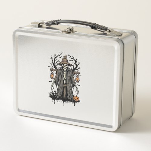 Vintage Halloween Skeleton Scarecrow Shirt Design_ Metal Lunch Box