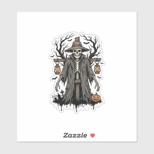 Vintage Halloween Skeleton Scarecrow Shirt Design_ Sticker