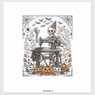Vintage Halloween Skeleton Sewing Machine Shirt De Sticker