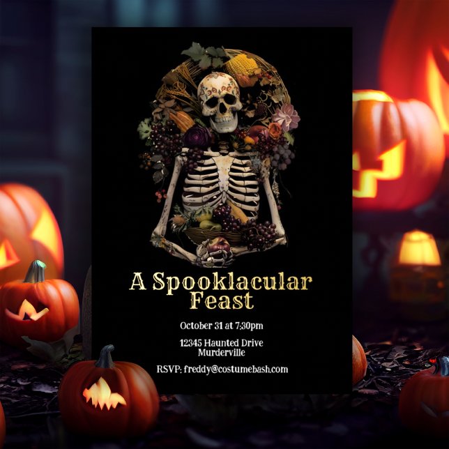 Vintage Halloween Skeleton Spooky Dinner Party  Foil Invitation (Creator Uploaded)