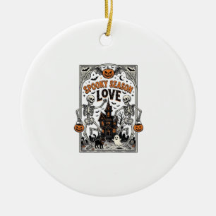 Vintage Halloween Skeleton Spooky Season Love Shir Ceramic Ornament