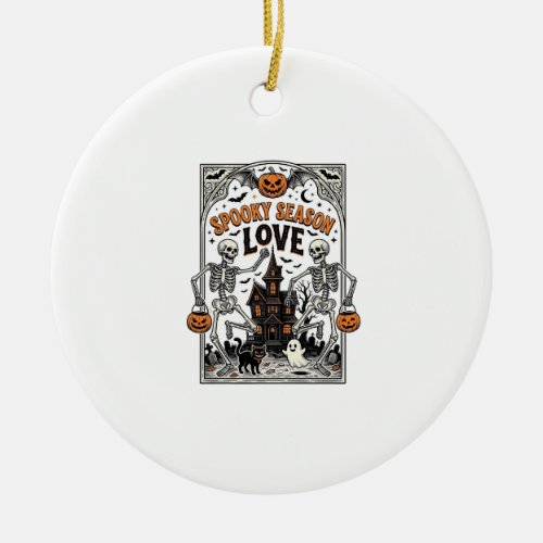 Vintage Halloween Skeleton Spooky Season Love Shir Ceramic Ornament