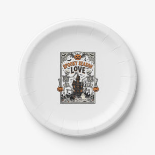 Vintage Halloween Skeleton Spooky Season Love Shir Paper Plates