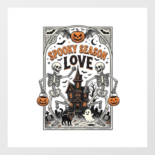 Vintage Halloween Skeleton Spooky Season Love Shir Window Cling