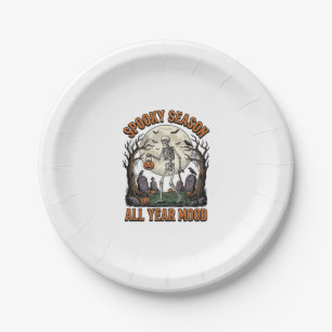 Vintage Halloween Skeleton Spooky Season White Shi Paper Plates