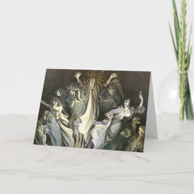 Vintage Halloween, Skeleton Violinist and Ghosts Card (Front)