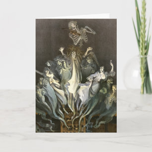 Vintage Halloween, Skeleton Violinist and Ghosts Card