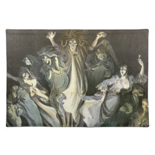 Vintage Halloween, Skeleton Violinist and Ghosts Cloth Placemat