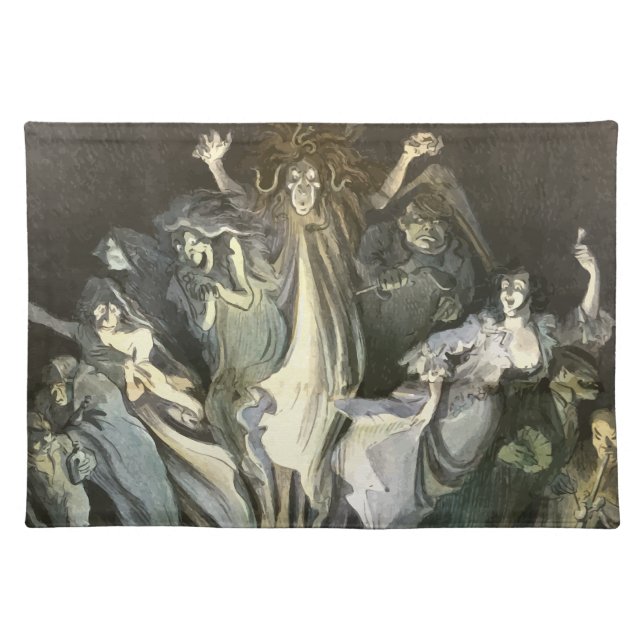 Vintage Halloween, Skeleton Violinist and Ghosts Cloth Placemat (Front)