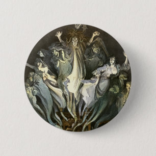 Vintage Halloween, Skeleton Violinist and Ghosts Pinback Button