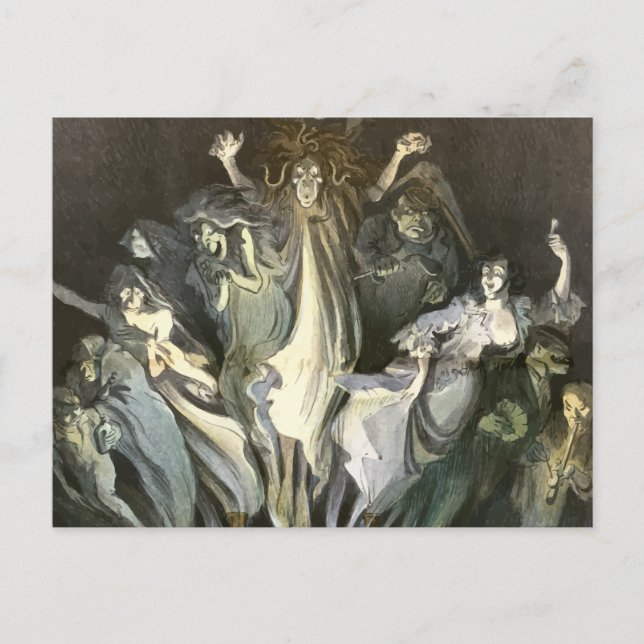 Vintage Halloween, Skeleton Violinist and Ghosts Postcard (Front)