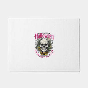 Vintage Halloween Skull Alien Graphic for White Sh Doormat
